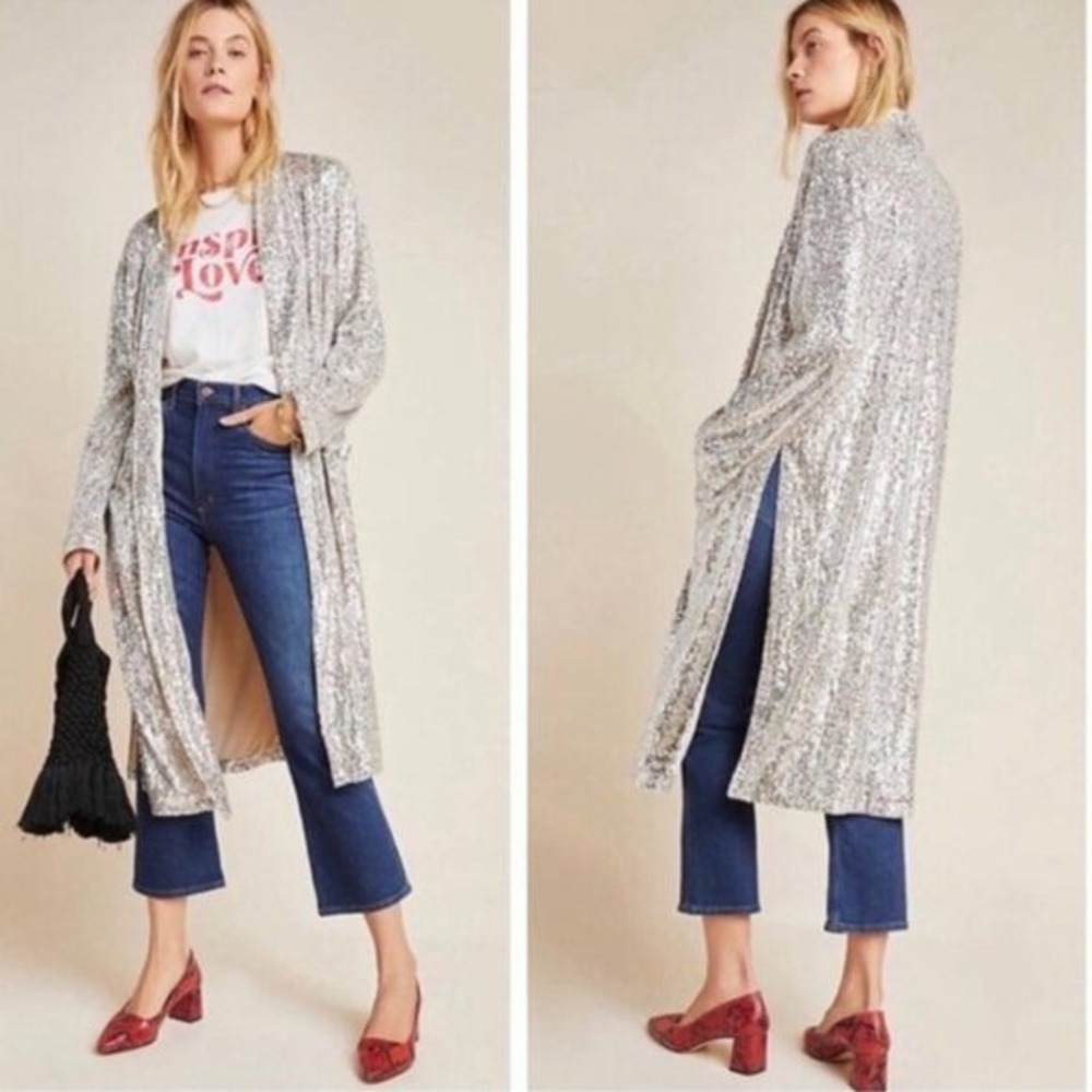BB Dakota Sequin Duster Women Small Silver Steve Madden BK42401X Cardigan NEW